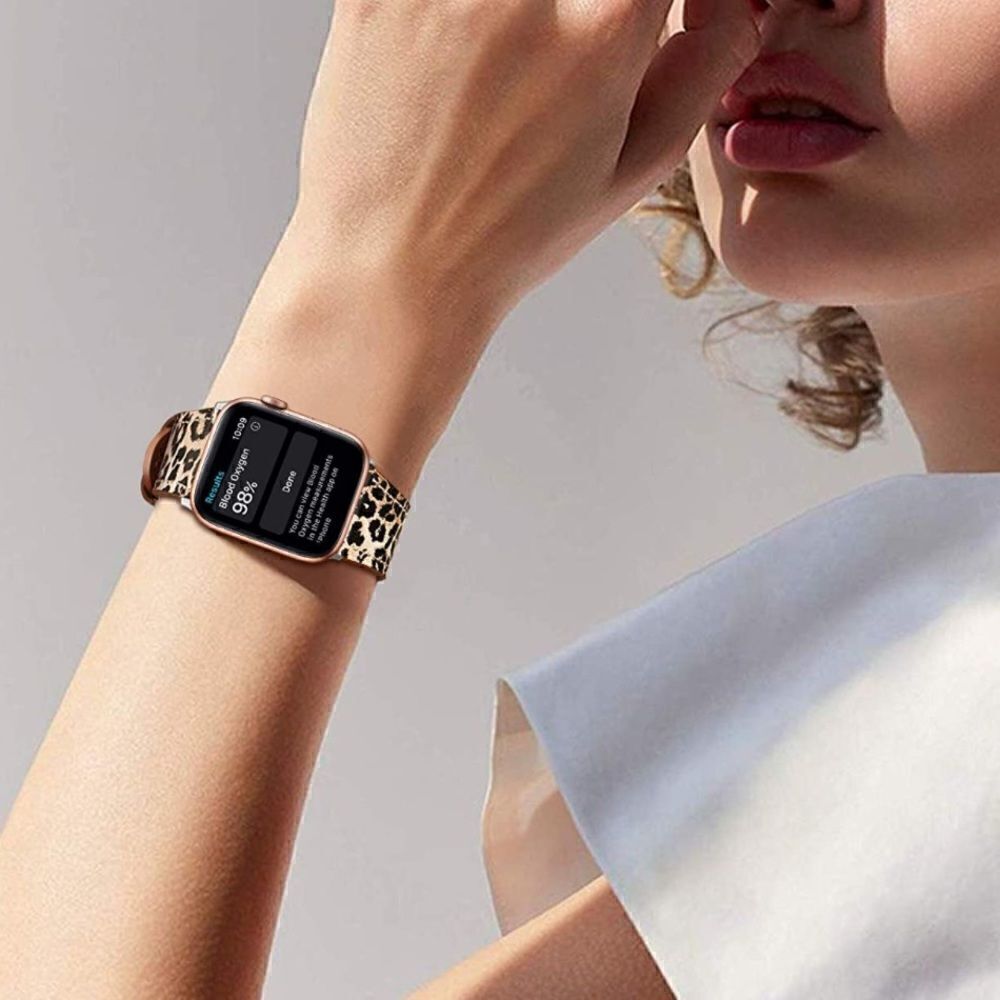 Leather Leopard Band Compatible with Apple Watch - Picture 2 of 5